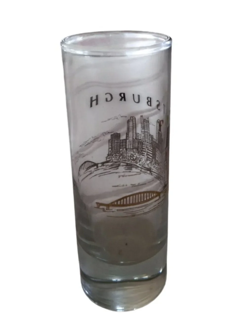 Vintage Pittsburgh Skyline Shot Glass Gold Trim 4